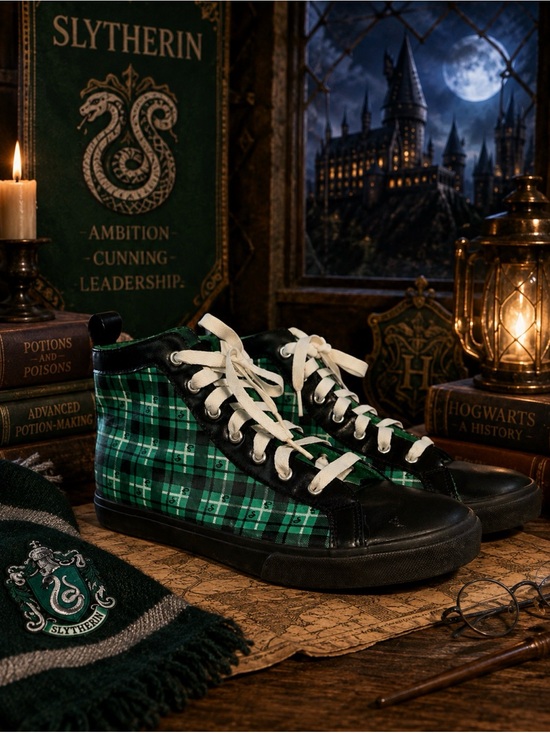 Wizarding World Of Harry Potter Shoes - Harry Potter Slytherin High Top Sneakers Green Plaid Women’s 10 Hogwarts